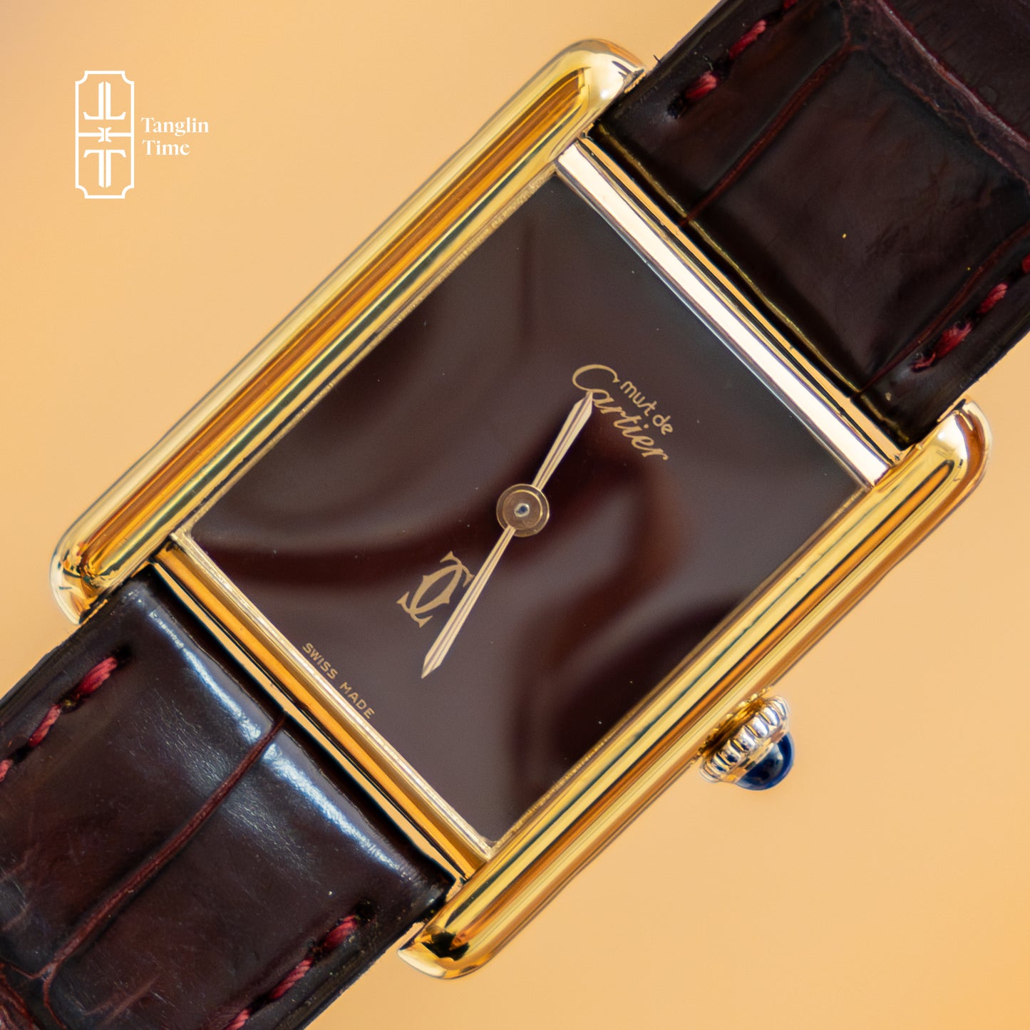Box & Papers (No Certificate) Cartier Tank Must Burgundy Dial