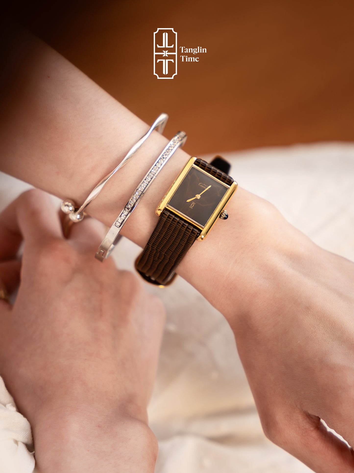 (Serviced March 2026) Cartier Tank Must Smoky Wood Dial