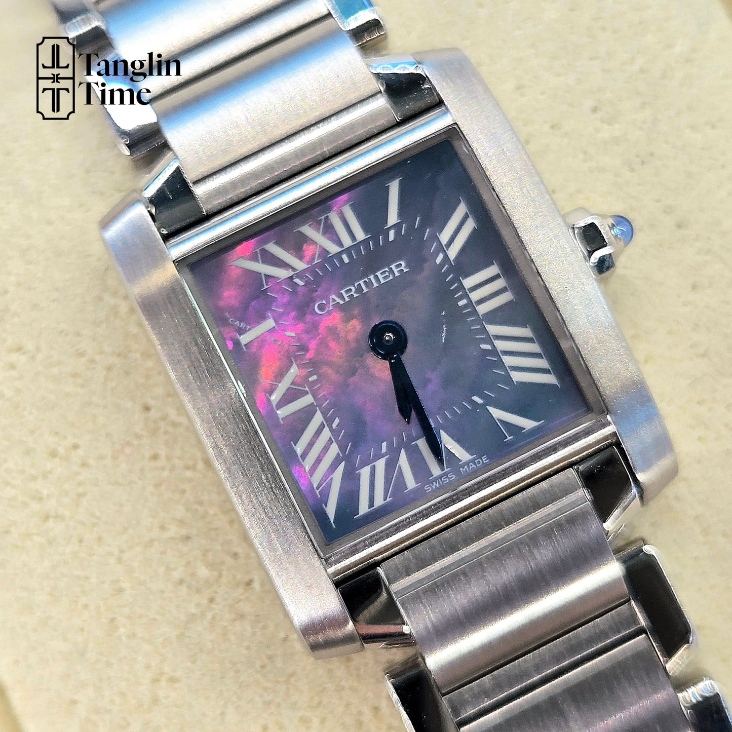 (Serviced March 2026) Cartier Tank Française SM Midnight Azure Mother of Pearl Dial